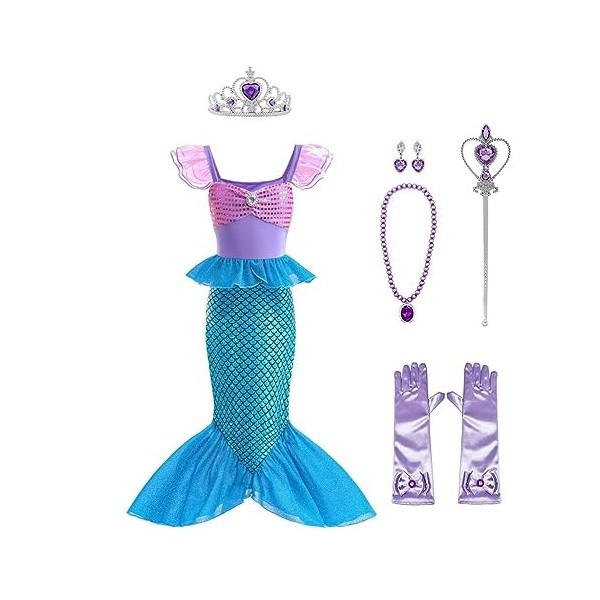 Lito Angels Deguisement Robe Petite Sirene Princesse Ariel Costume avec Accessoires pour Enfant Fille Taille 4-5 ans, Violet 