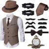 Ulikey Accessoires Déguisement Année 20 Hommes, 1920 Mafieux Costumes Hommes Ensemble avec Une Variété daccessoires Convienn