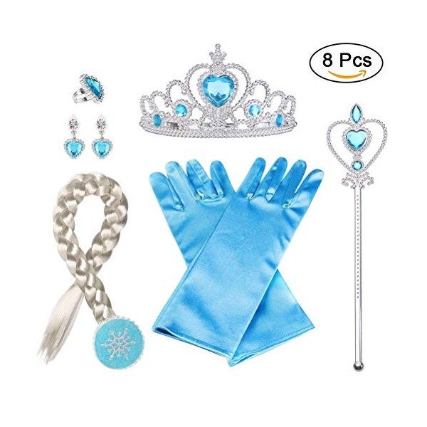 Vicloon Princesse Dress Up Accessoires Filles Diadème Varita Magie Collier Gants pour Cosplay Carnaval Fête danniversaire