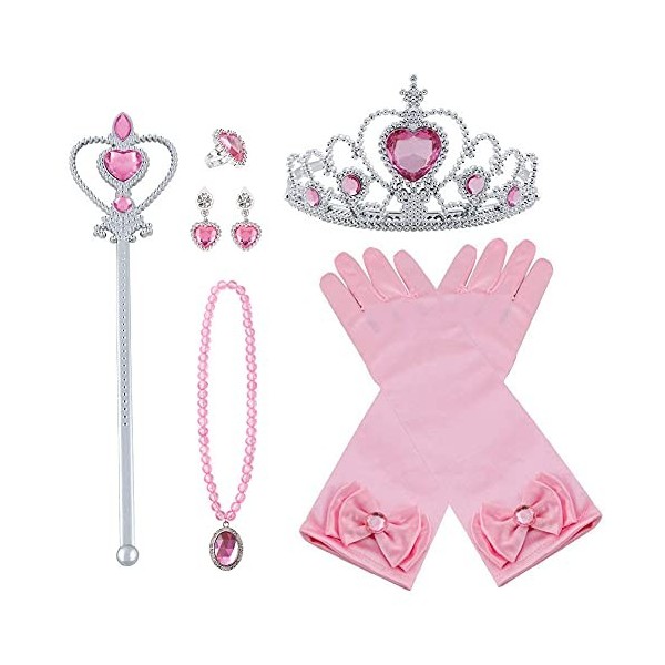 Vicloon Princesse Dress Up Accessoires Filles Diadème Varita Magie Collier Gants pour Cosplay Carnaval Fête danniversaire