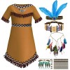 Tacobear Déguisement Indien Enfant Robe Indien avec Bandeau Plume Collier Ras du Cou Indien Tatouages Cosplay Accessoires Dég