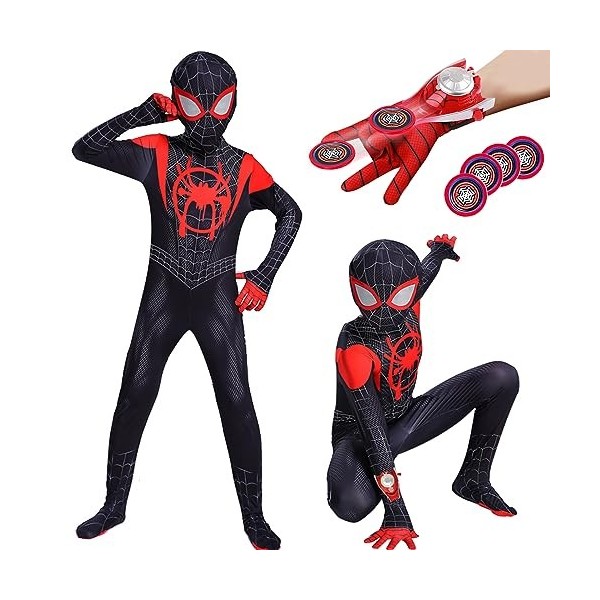 Costume de Spiderman pour enfant avec accessoires de cosplay Miles Morales,3 à 4 ans,Costume Spiderman,Tenue daraignée,Tenue