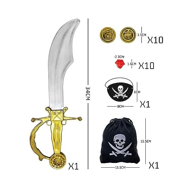 TAFACE 1 Ensemble De Costumes De Pirate, Accessoires De Costume De Pirate pour Enfants, Ensemble Dhabillage De Capitaine De 