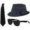 Blues kit Ensemble de costume accessoire de déguisement de qualité 58 cm ou 60 cm Chapeau fedora Noir + Noir Lunettes de lect