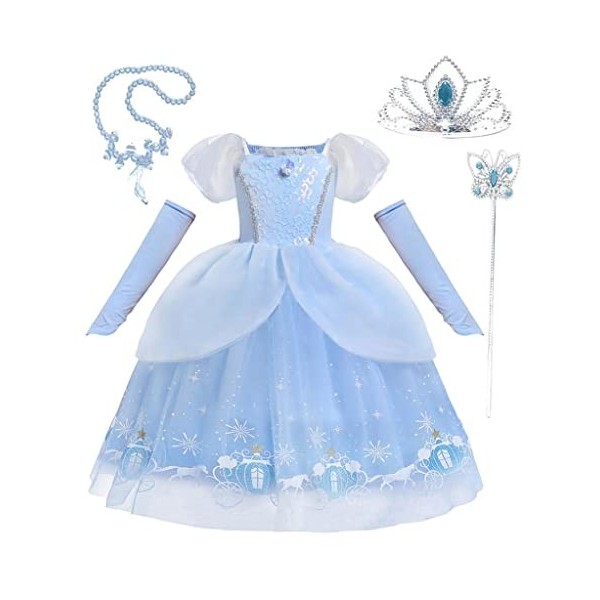 Lito Angels Deguisement Costume Robe de Princesse Cendrillon avec Gant et Accessoires pour Enfant Fille Taille 4-5 ans, Bleu