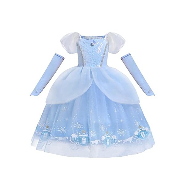 Lito Angels Deguisement Costume Robe de Princesse Cendrillon avec Gant et Accessoires pour Enfant Fille Taille 4-5 ans, Bleu