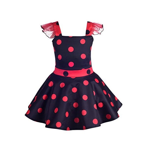 Lito Angels Deguisement Ladybug Coccinelle avec Ailes et Accessoires Enfant Fille, Robe Rouge à Pois Anniversaire Fete Carnav