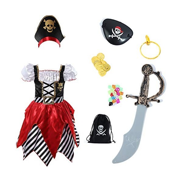 Rabtero Costume de Pirate pour les enfants, costume de pirate de luxe pour les garçons, jeu de rôle de pirate de 8 pièces, co