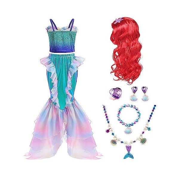 Déguisement de Princesse Sirène Costume de Sirène pour Enfant Fille Robe de Princesse Ariel et Accessoires Fête Halloween Noë