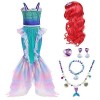Déguisement de Princesse Sirène Costume de Sirène pour Enfant Fille Robe de Princesse Ariel et Accessoires Fête Halloween Noë