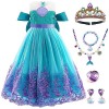 Déguisement de Princesse Sirène Costume de Sirène pour Enfant Fille Robe de Princesse Ariel et Accessoires Fête Halloween Noë