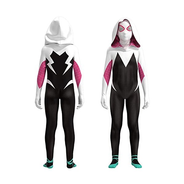 Amycute Costume Spider Gwen Déguisement Spiderman Enfants Super Héros Filles Masque Spiderman Halloween Accessoire Carnaval C