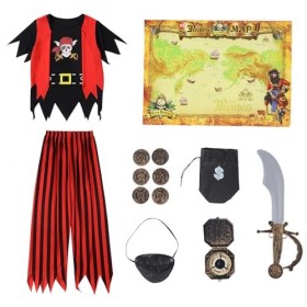 Pirate Costume Enfant Deguisement Pirate, Déguisement de Pirate pour Garçon avec Pirate Accessoires, Halloween Carnaval Pirat