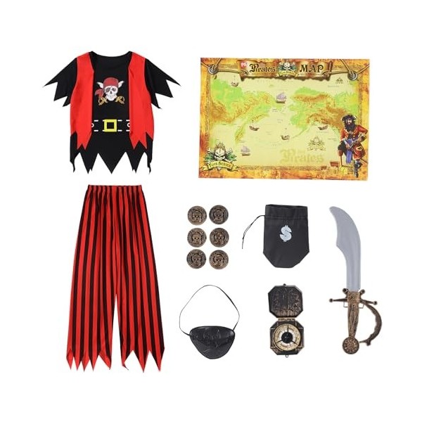 Pirate Costume Enfant Deguisement Pirate, Déguisement de Pirate pour Garçon avec Pirate Accessoires, Halloween Carnaval Pirat