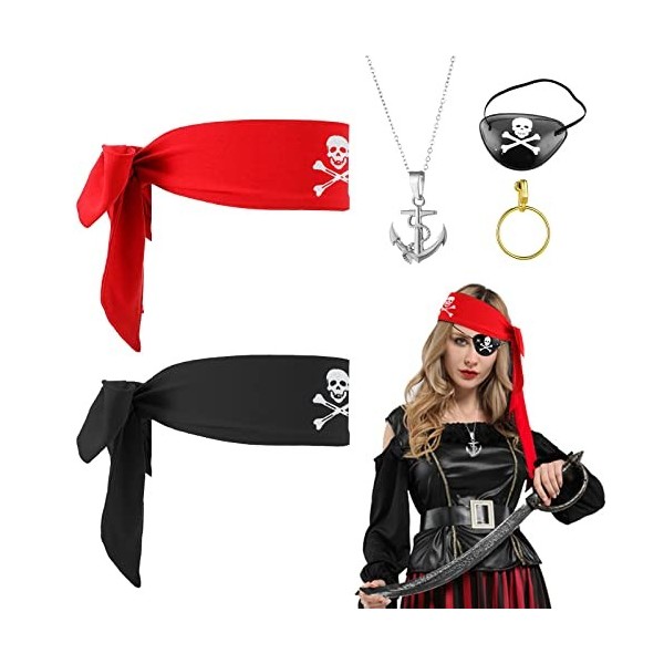 MIVAIUN 5 Pièces Costume Capitaine Pirate Accessoire, Déguisement de Pirate Enfants Accessoires Kit, Accessoires Pirate, Band
