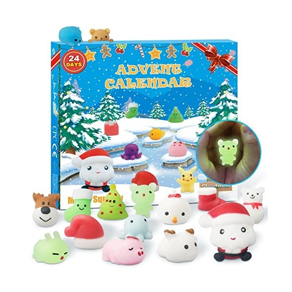 Calendrier de lAvent 2023 24 Squishies avec Père Noël, différentes surprises chaque jour, non toxique, réutilisable, mignon 