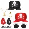 Aomig Déguisement de Pirate Enfants Accessoires Kit, 8 Pièces Costume Capitaine Pirate cache-œil de pirate bandana sacs darg