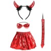 Amsixnt 4 pièces Diable costume fille,déguisement de diable pour filles,avec Tutu,queue,diable cornes,dentelle de masque,pour