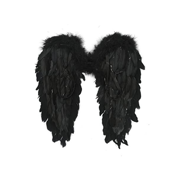 iiniim Ailes dange Oiseau Diable Adulte Enfant Déguisement Ange Accessoires Fille Homme Ailes de Fée Démon en Plumes Noir po