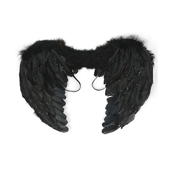 iiniim Ailes dange Oiseau Diable Adulte Enfant Déguisement Ange Accessoires Fille Homme Ailes de Fée Démon en Plumes Noir po