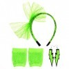 Yolev Déguisement Année 80 Accessoire Femme Vert Fluo Bandeau en Dentelle Boucles doreilles Fluo Gants sans Doigts en Maille