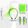 Yolev Déguisement Année 80 Accessoire Femme Vert Fluo Bandeau en Dentelle Boucles doreilles Fluo Gants sans Doigts en Maille