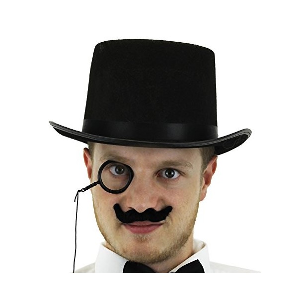 TARRÊT ACCESSOIRE DÉGUISEMENT-CHAPEAU MOUSTACHE NOIRE, MONOCLE BRITISH ILOVEFANCYDRESS DÉGUISEMENT RICH MAN