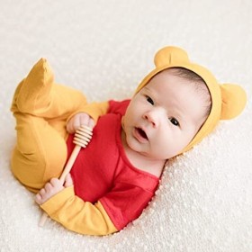 Surakey Accessoires de Photographie de Nouveau-nés Vêtements Jaune Petit Ours Bébé Garçon Costume avec Chapeaux Nouveau-né Te