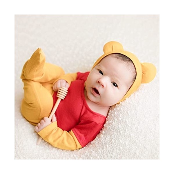 Surakey Accessoires de Photographie de Nouveau-nés Vêtements Jaune Petit Ours Bébé Garçon Costume avec Chapeaux Nouveau-né Te