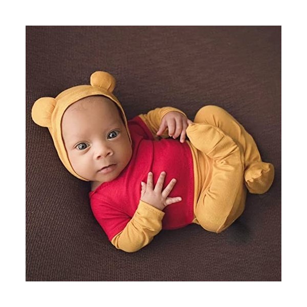 Surakey Accessoires de Photographie de Nouveau-nés Vêtements Jaune Petit Ours Bébé Garçon Costume avec Chapeaux Nouveau-né Te