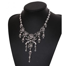 Dan&Dre Collier dos de Squelette dhalloween Vintage, Collier en Alliage de crâne Multicouche, pour Les Femmes Bijoux Pirate