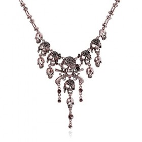 Dan&Dre Collier dos de Squelette dhalloween Vintage, Collier en Alliage de crâne Multicouche, pour Les Femmes Bijoux Pirate