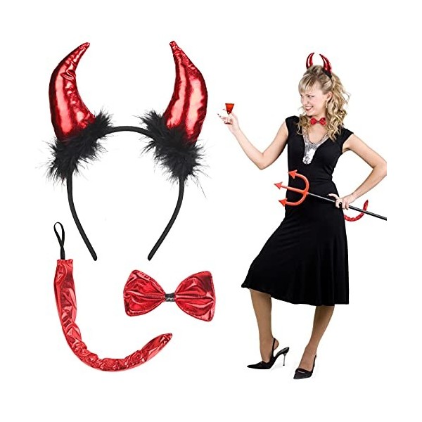 LOOPES 3pcs Bandeaux Démon Corne Diadème Halloween Diable Cornes Ensemble Diable Habillage Accessoires avec Diable Bandeau No