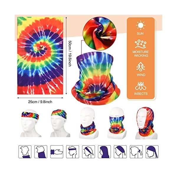 Fiada Set de 2 Pcs de Costume Hippie Arc-en-Ciel Bandeau de Tournesol Tie-Dye Lunettes de Soleil Hippie Lunettes Rondes Vinta