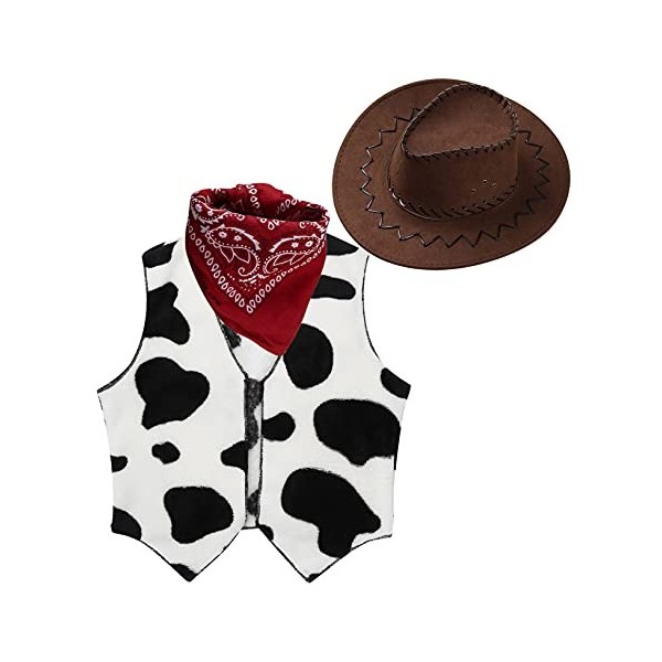 Freebily Deguisement Prince Enfant Fille Garçon Cowboy Cowgirl Pantalon Gilet Sans Manche Chapeau Cow-boy Costume Jouet Hallo