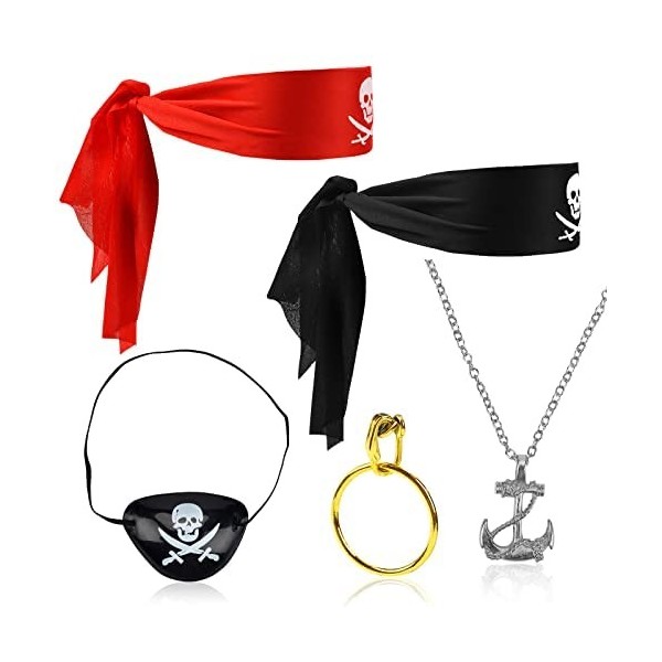 Jadyon Ensemble de déguisement de pirate 5 pièces pour enfant Costume Pirate Enfant Deguisement Pirate Garçon Pirate Accessoi