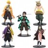 Lot de 5 figurines de dessin animé Demon Slayer - Avec socle - Pour cadeau danniversaire - Décoration de voiture - Cadeau po