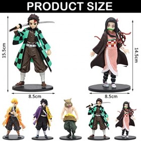 Lot de 5 figurines de dessin animé Demon Slayer - Avec socle - Pour cadeau danniversaire - Décoration de voiture - Cadeau po