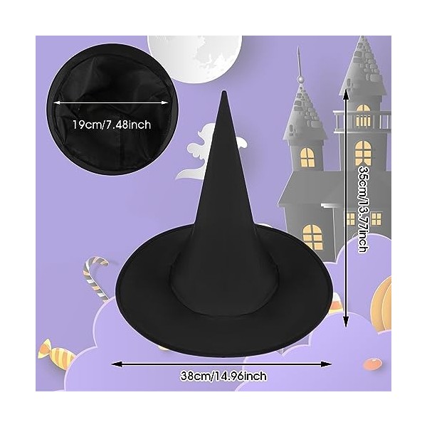 DIVINA VITAE 2 Pièces Chapeau de sorcière Noir Halloween, Chapeau de Sorcière dHalloween Enfants, Chapeaux de Fête Costume A