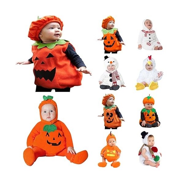 Générique Costume Halloween Enfant Noël Déguisement Bébé Garçons Citrouille Barboteuse Cosplay Halloween Costume Chapeau Bonh