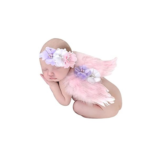 Surakey Tenues Costumes de Photographie Props Nouveau-né Bébé,Ailes dange avec Fleur Bandeau Set, Nouveau né Photographie Ac