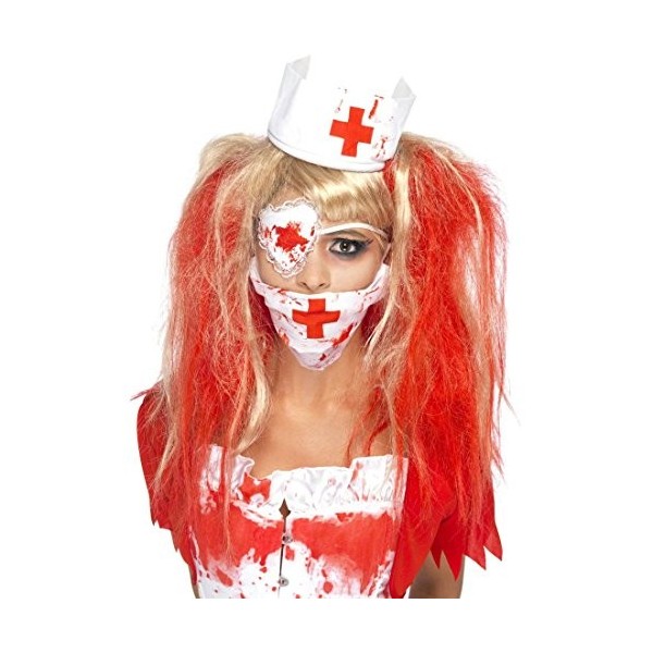 NET TOYS Infirmière Zombie Set Protection buccale Coiffe Rouge-Blanche Cache-il Horreur infirmière Halloween Horreur Hallowe