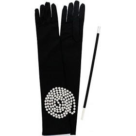 Dreamzfit - Accessoires de costume Gatsby les années 1920-1930 – Longs gants, collier et porte-cigarettes noirs ~ Déguisement