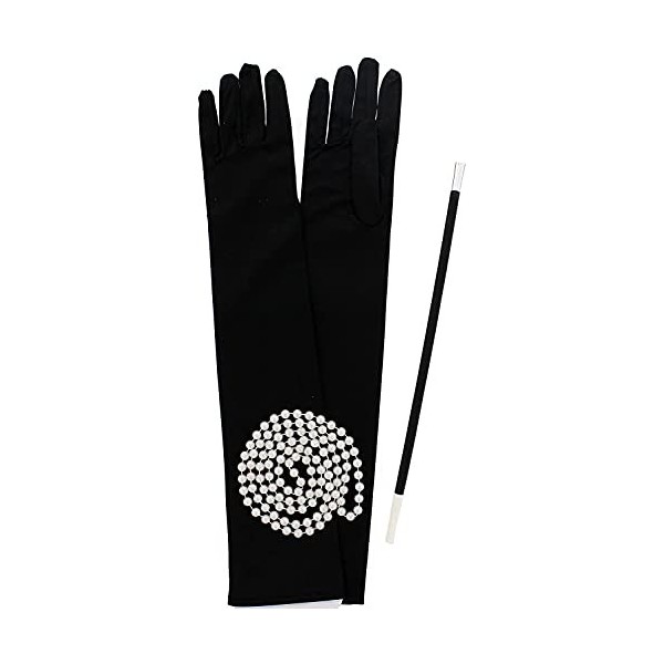 Dreamzfit - Accessoires de costume Gatsby les années 1920-1930 – Longs gants, collier et porte-cigarettes noirs ~ Déguisement