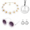 Accessoires Hippie Femmes Déguisement 70s pour femmes Lunettes rondes vintage Couronne de fleurs Bandeau Collier signe de pai