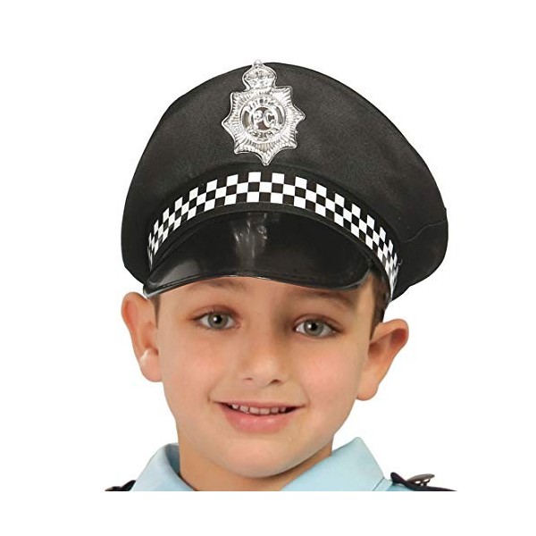 NET TOYS Bonnet Original de Policier pour Enfant - Noir - Accessoire Universel pour déguisement Casque de Police - Exactement