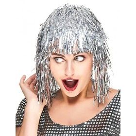 DEGUISE TOI - Perruque métallique Argent à Frange Adulte - Perruques Mi-Longues