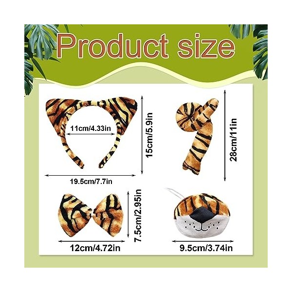 SKHAOVS 4 Pièces Costume de Tigre Déguisement Set,Ensemble doreilles Queue Nez et Noeud Papillon de Tigre,Accessoires pour D