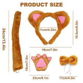 TSHAOUN Ours Déguisement Animal, Ours Cosplay Set en Peluche Avec Ours Oreilles Queue Et Noeud Papillon Griffe Gants pour le 
