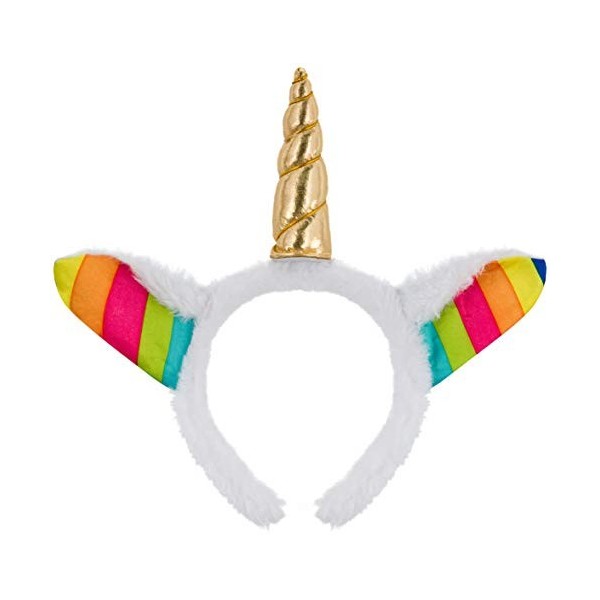 Serre-tête blanc avec licorne en or Bandeau oreilles en peluche Pour Halloween Noël Carnaval Accessoires de tête